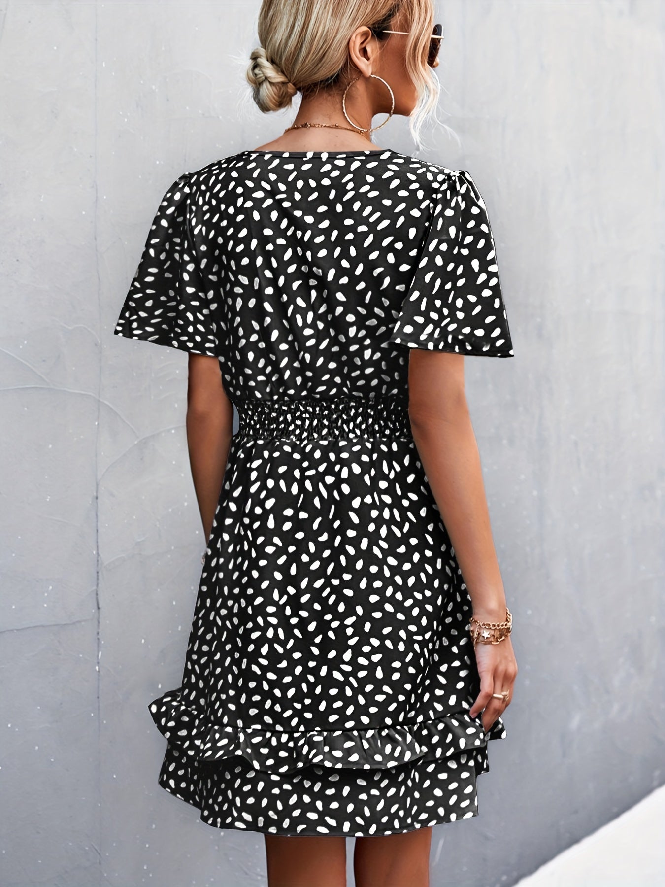 Polka Dot Kleid mit Rüschenärmeln