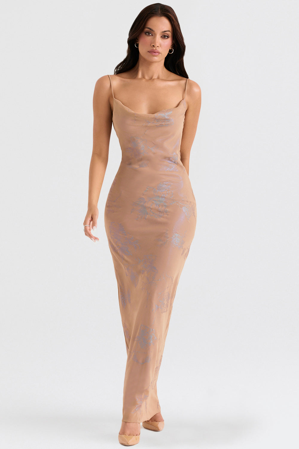 Schillerndes Cafe Au Lait Maxikleid