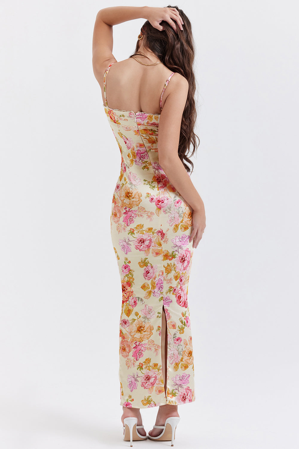 Elfenbeinfarbenes Maxikleid mit Blumen