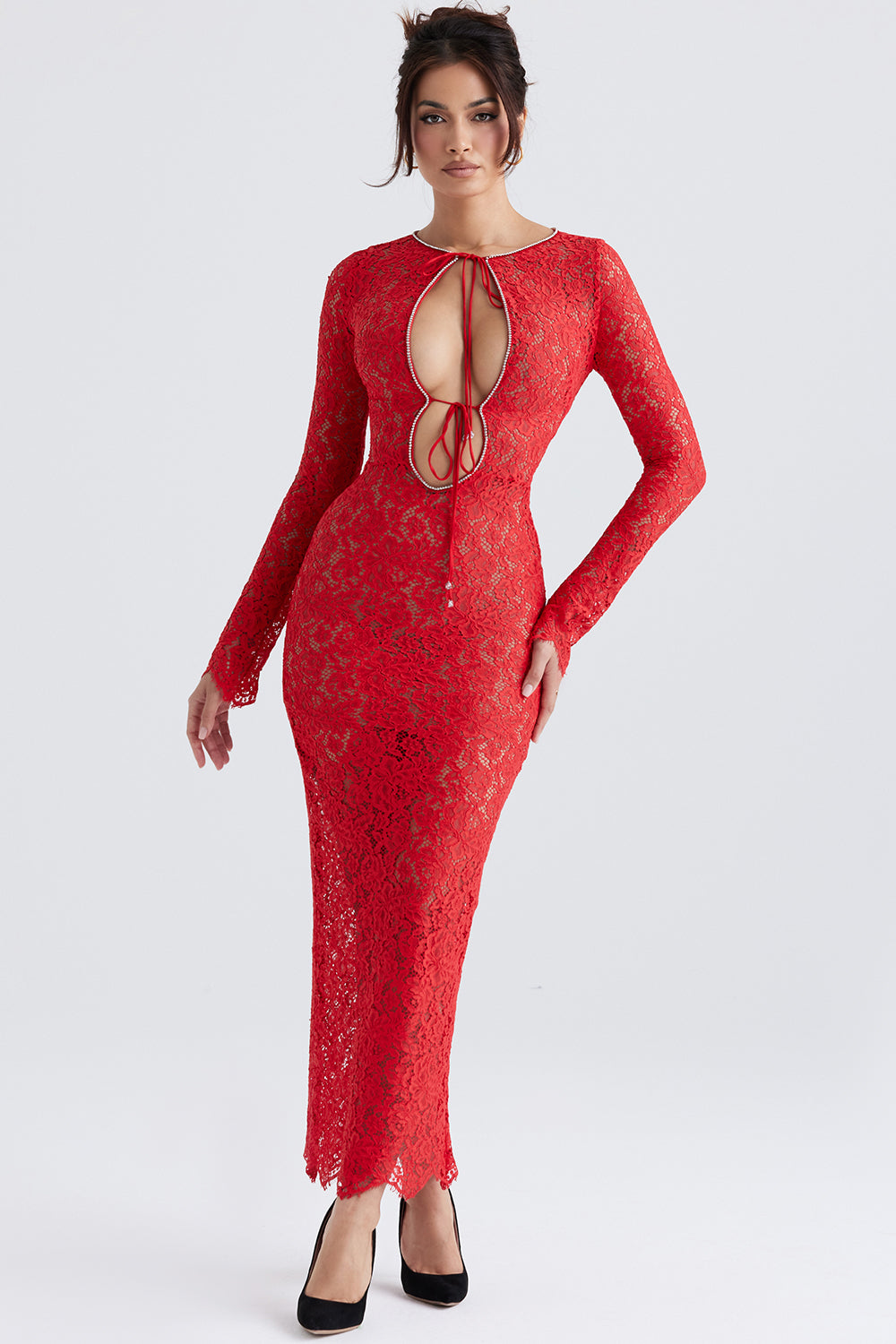 Rotes Spitzen Maxikleid