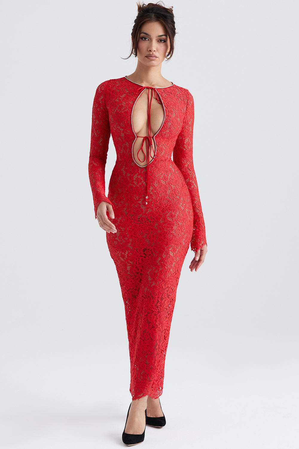 Rotes Spitzen Maxikleid