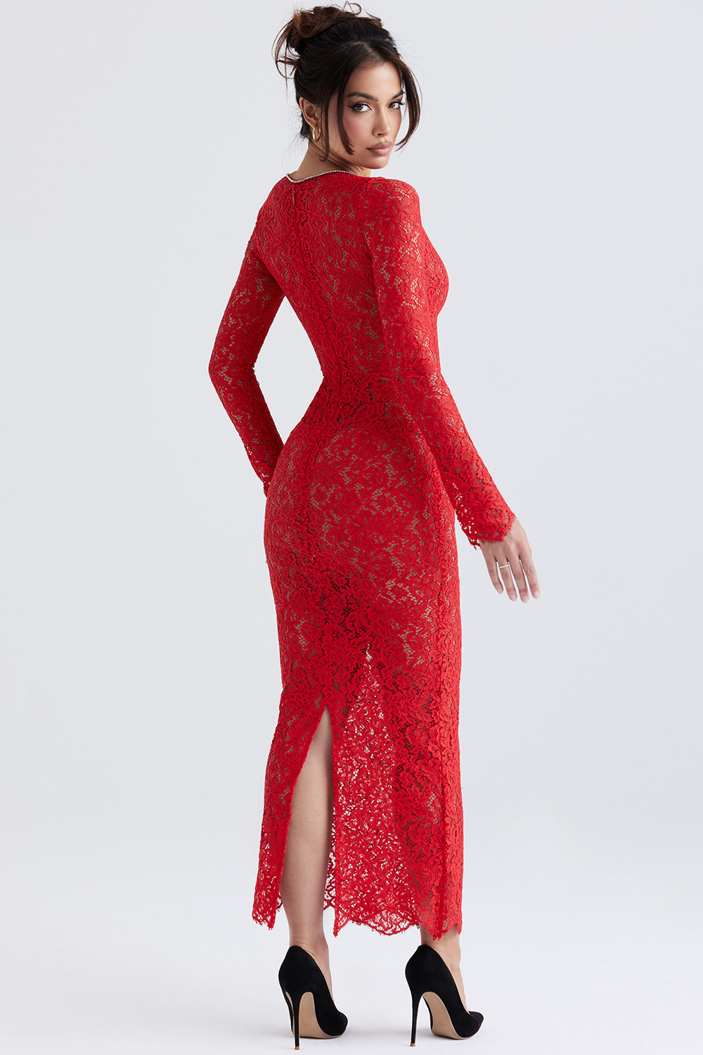 Rotes Spitzen Maxikleid