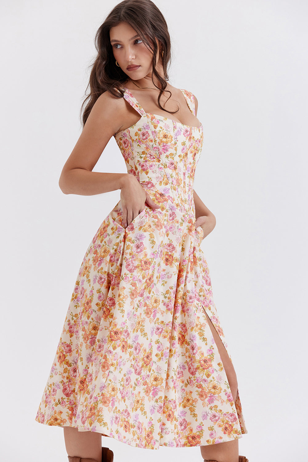 Geblümtes Midi Sommerkleid