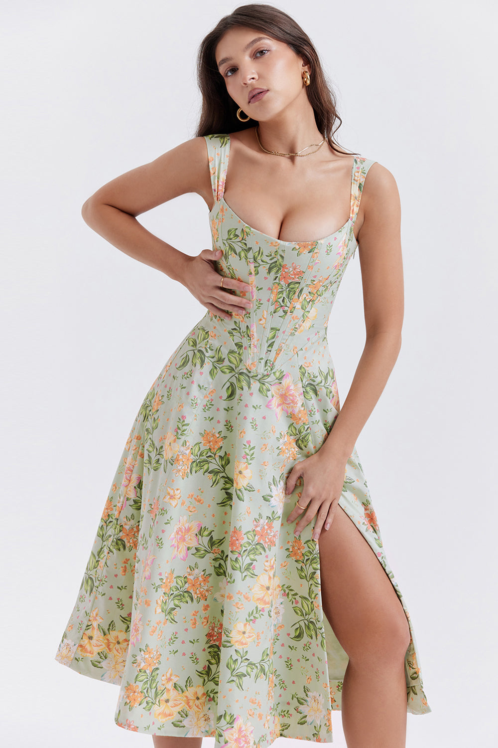 Geblümtes Midi Sommerkleid