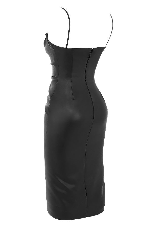 Schwarzes Korsett Midikleid aus veganem Leder