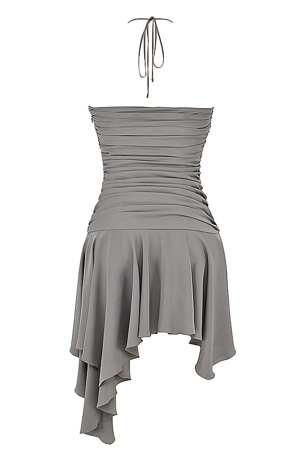 Asymmetrisches Kleid mit Rauchfalten