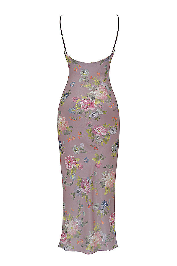 Lilafarbenes Maxikleid mit Blumen