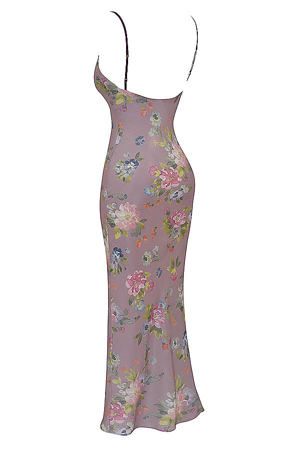 Lilafarbenes Maxikleid mit Blumen