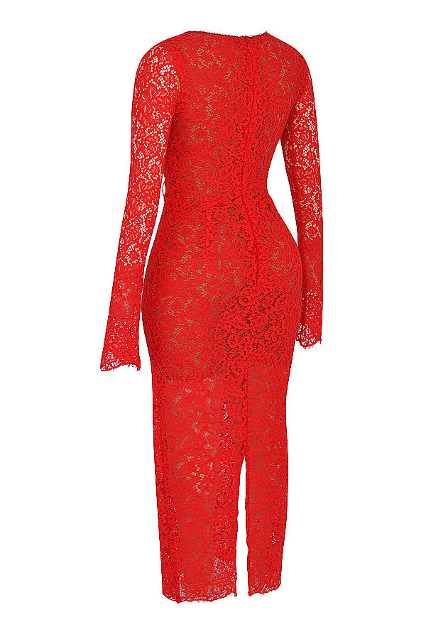 Rotes Spitzen Maxikleid