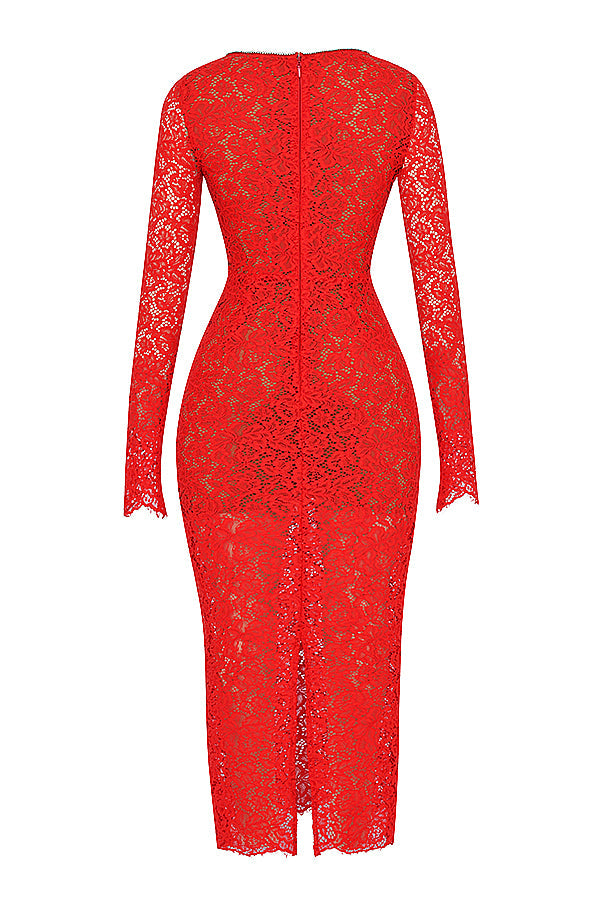 Rotes Spitzen Maxikleid