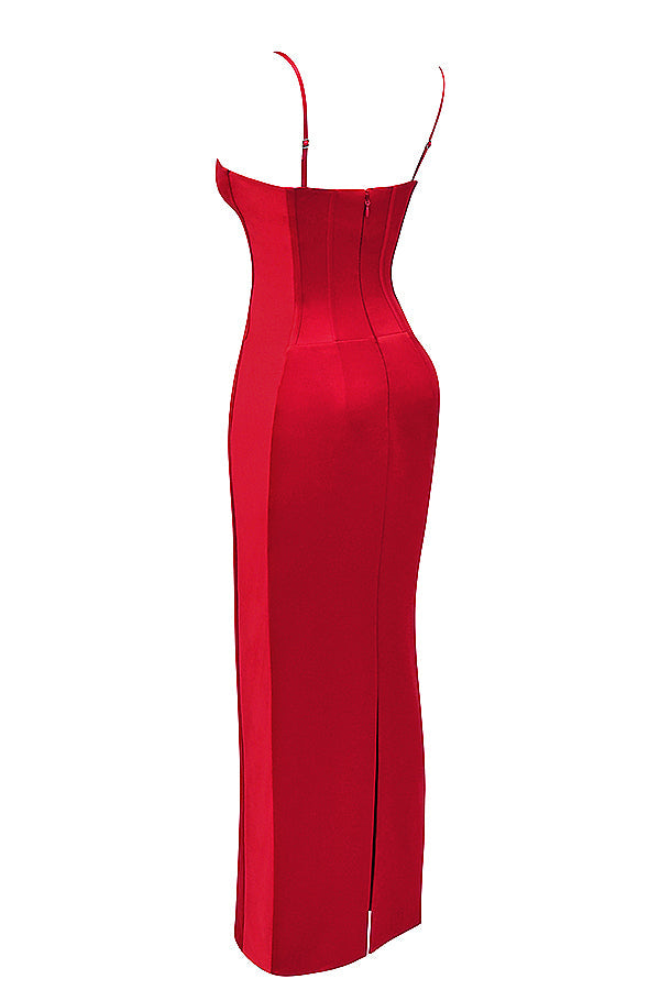 Rotes Korsett Maxikleid aus Satin