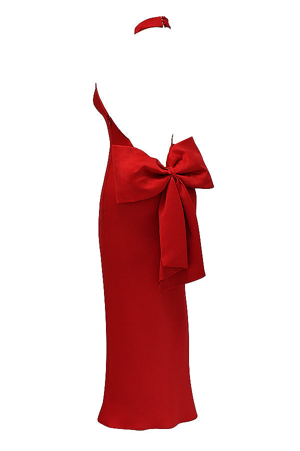 Rotes Neckholder Kleid mit Schleife