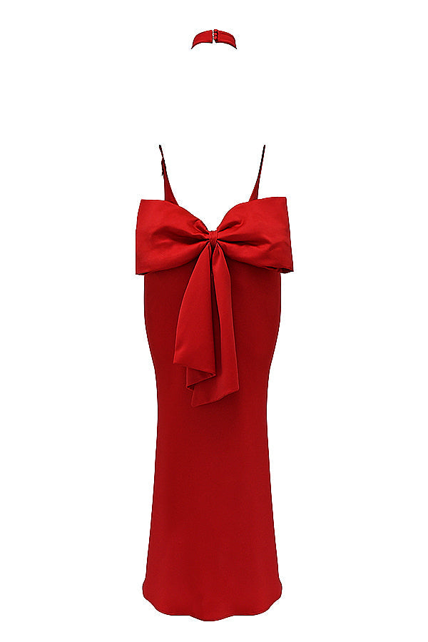 Rotes Neckholder Kleid mit Schleife