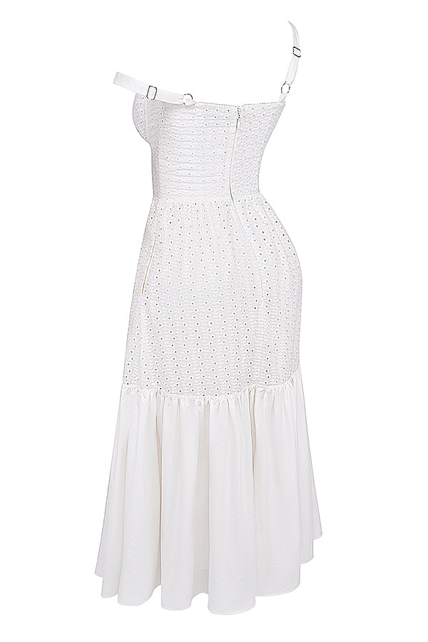 Weißes Broderie Anglaise Midi Sonnenkleid