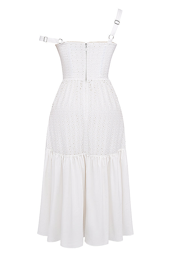 Weißes Broderie Anglaise Midi Sonnenkleid