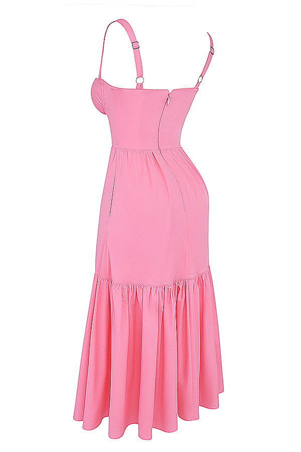 Französisches rosa Midi Sommerkleid