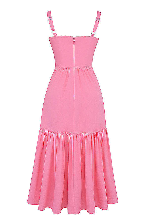 Französisches rosa Midi Sommerkleid