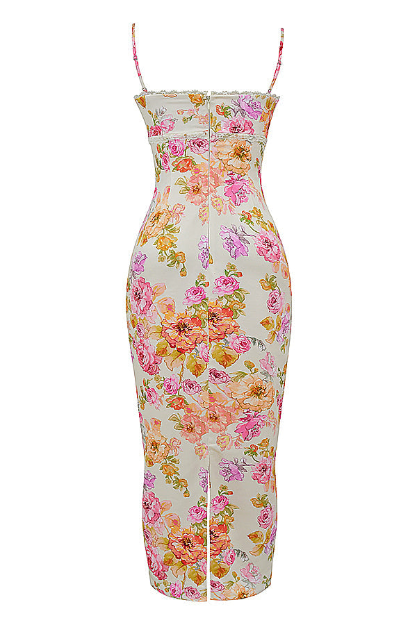 Elfenbeinfarbenes Maxikleid mit Blumen