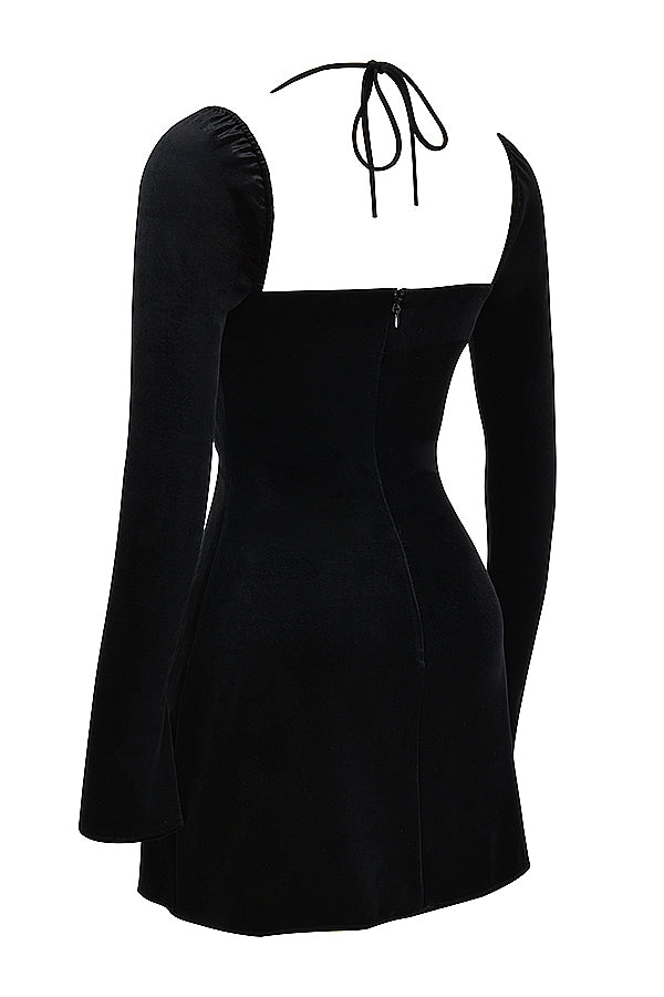 Schwarzes Neckholder Minikleid aus Samt