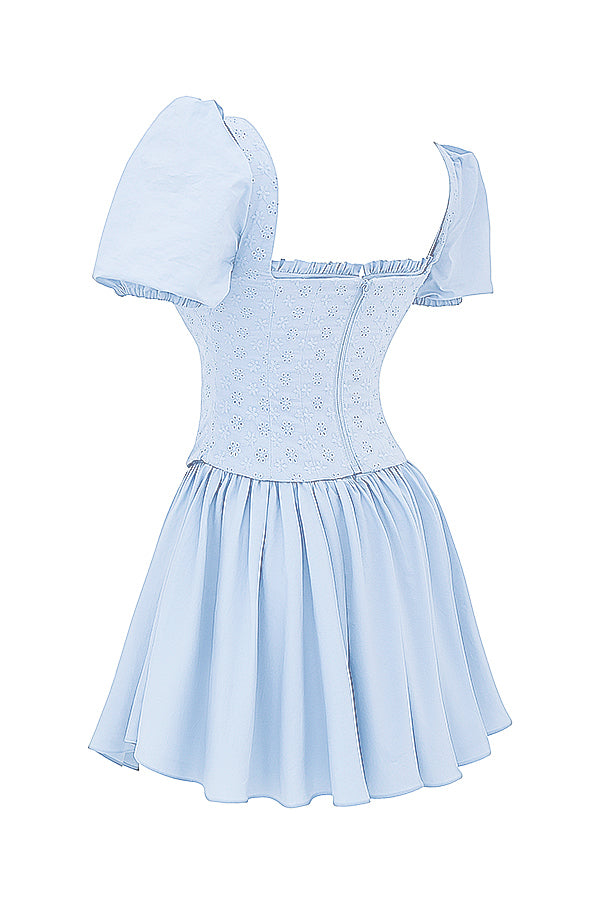 Zachte blaues Broderie Korsett Minikleid