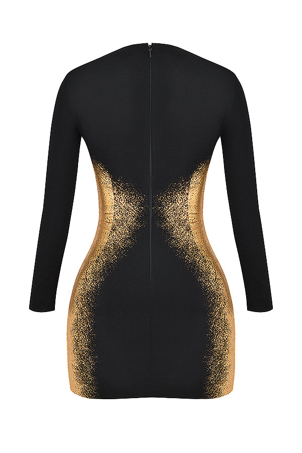 Schwarzgoldenes Minikleid mit Foliendruck