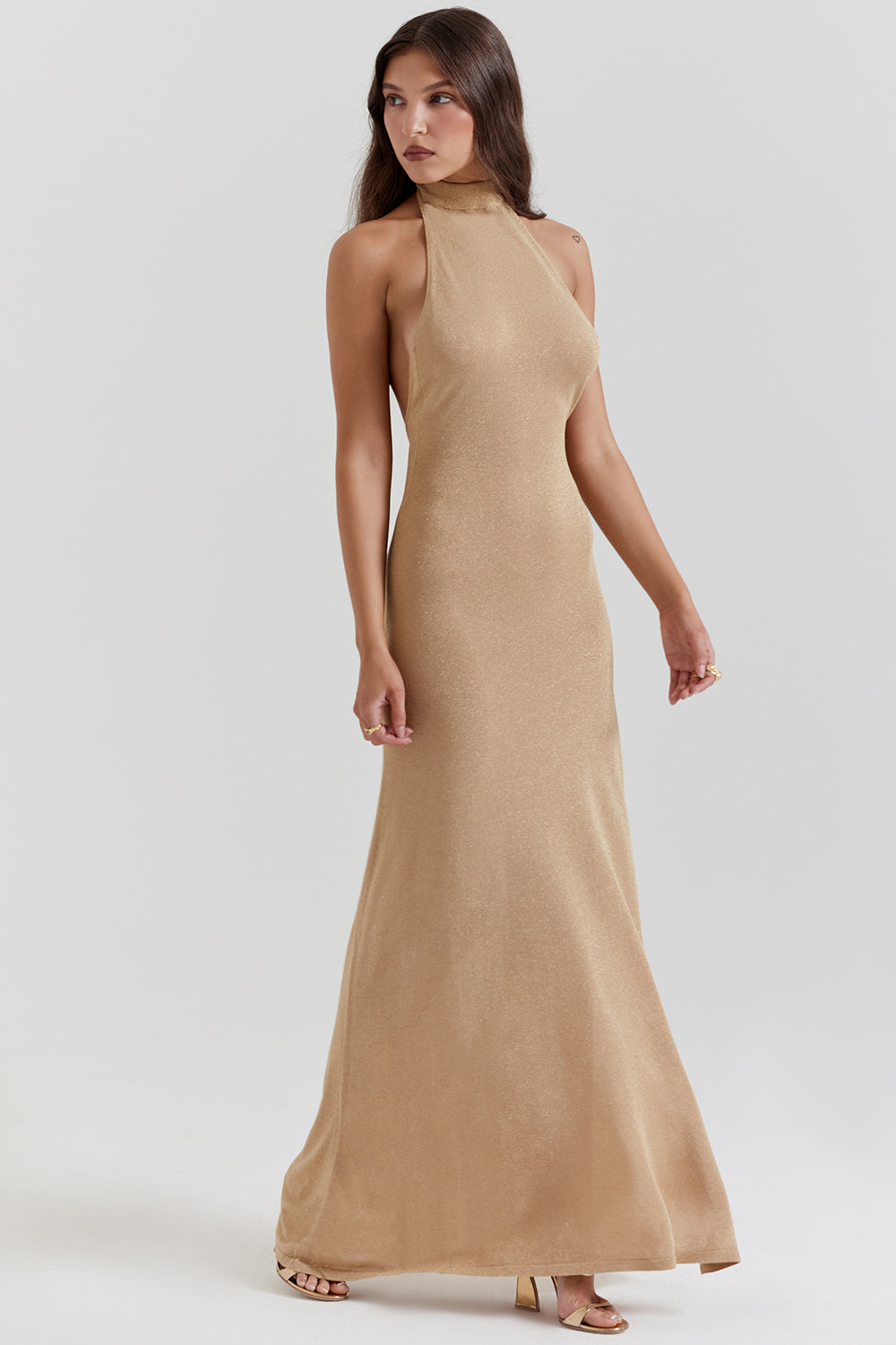 Goldenes Strick Maxikleid