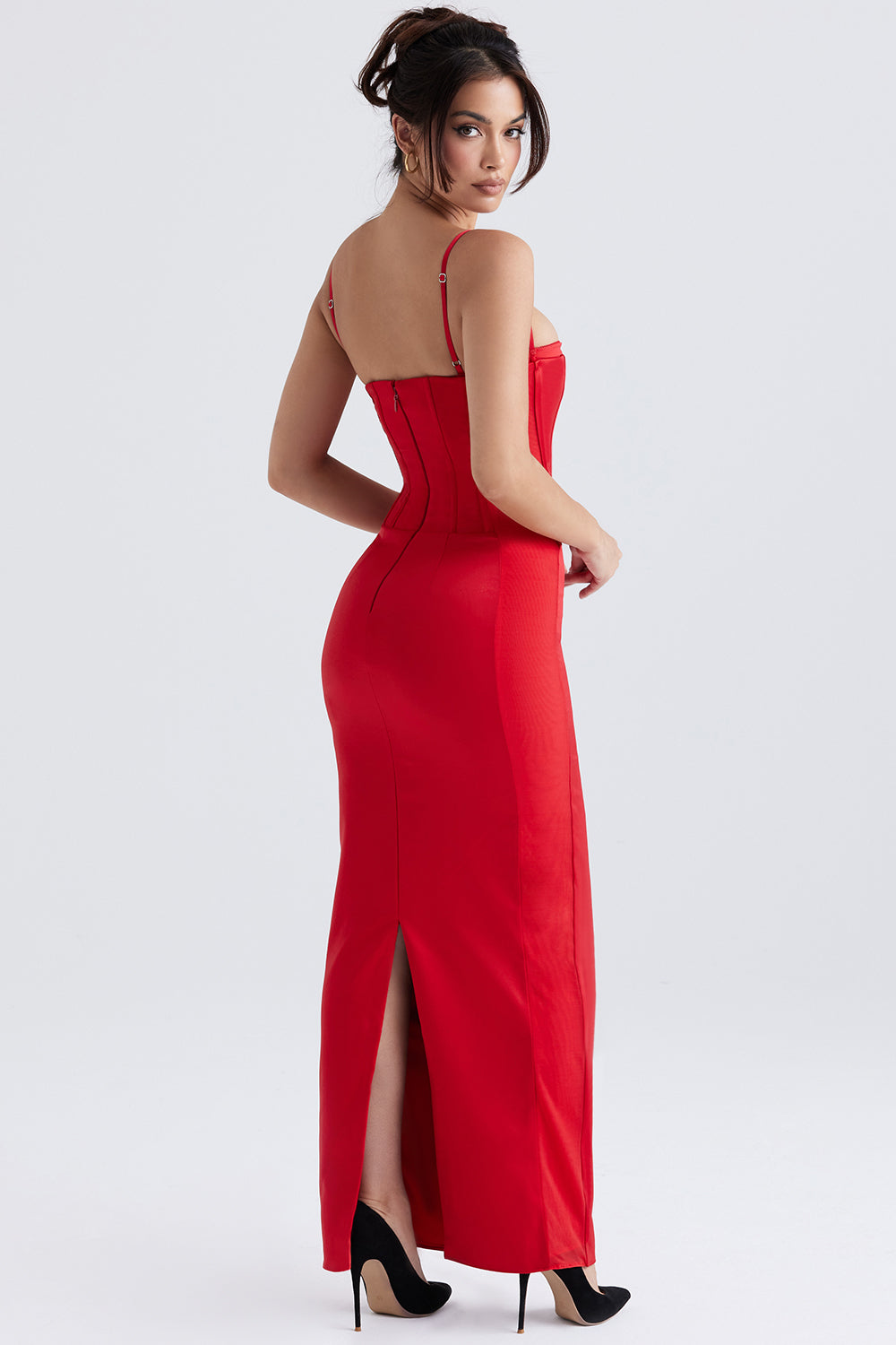 Rotes Korsett Maxikleid aus Satin