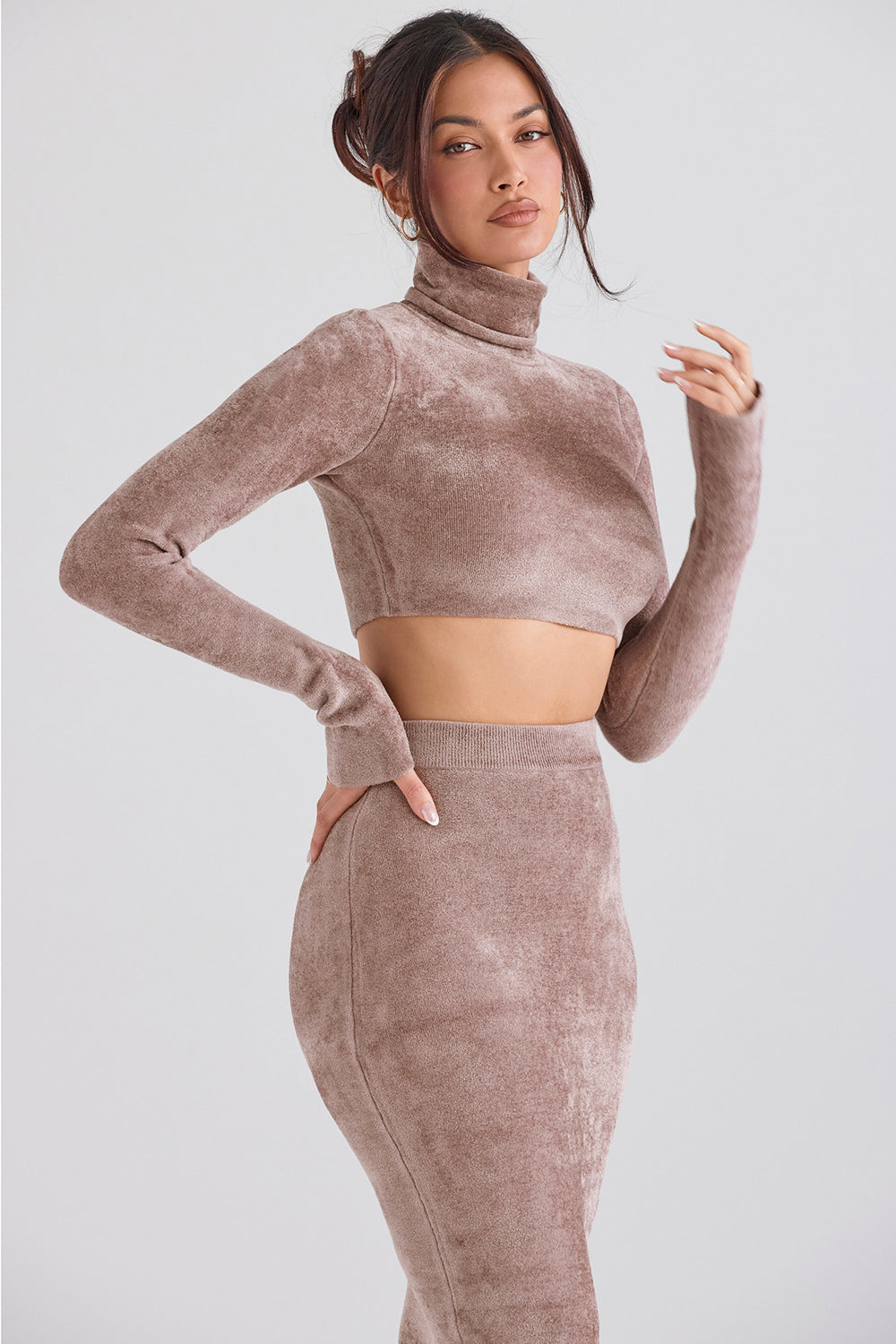 Chenille Crop Top mit Maxirock