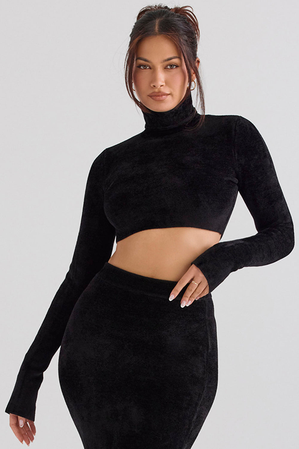 Chenille Crop Top mit Maxirock