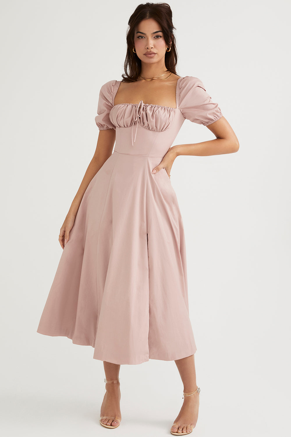 Midi Sommerkleid mit Puffärmeln