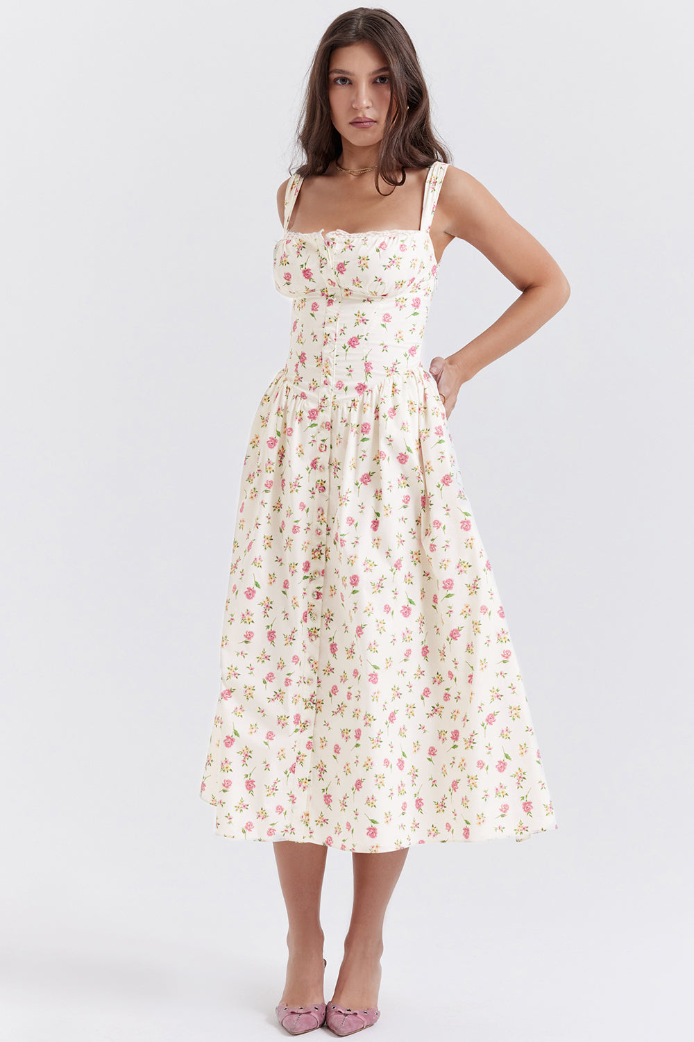 Geblümtes Midi Sommerkleid